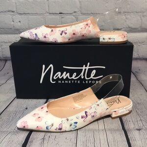 Nanette Lepore “Faith” floral sling back flats sz7 | New in Box